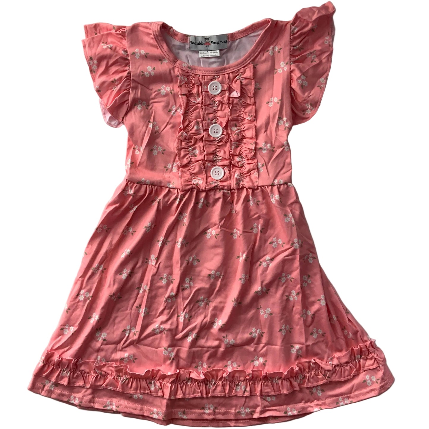 Pink Floral Ruffle Sleeve Dress
