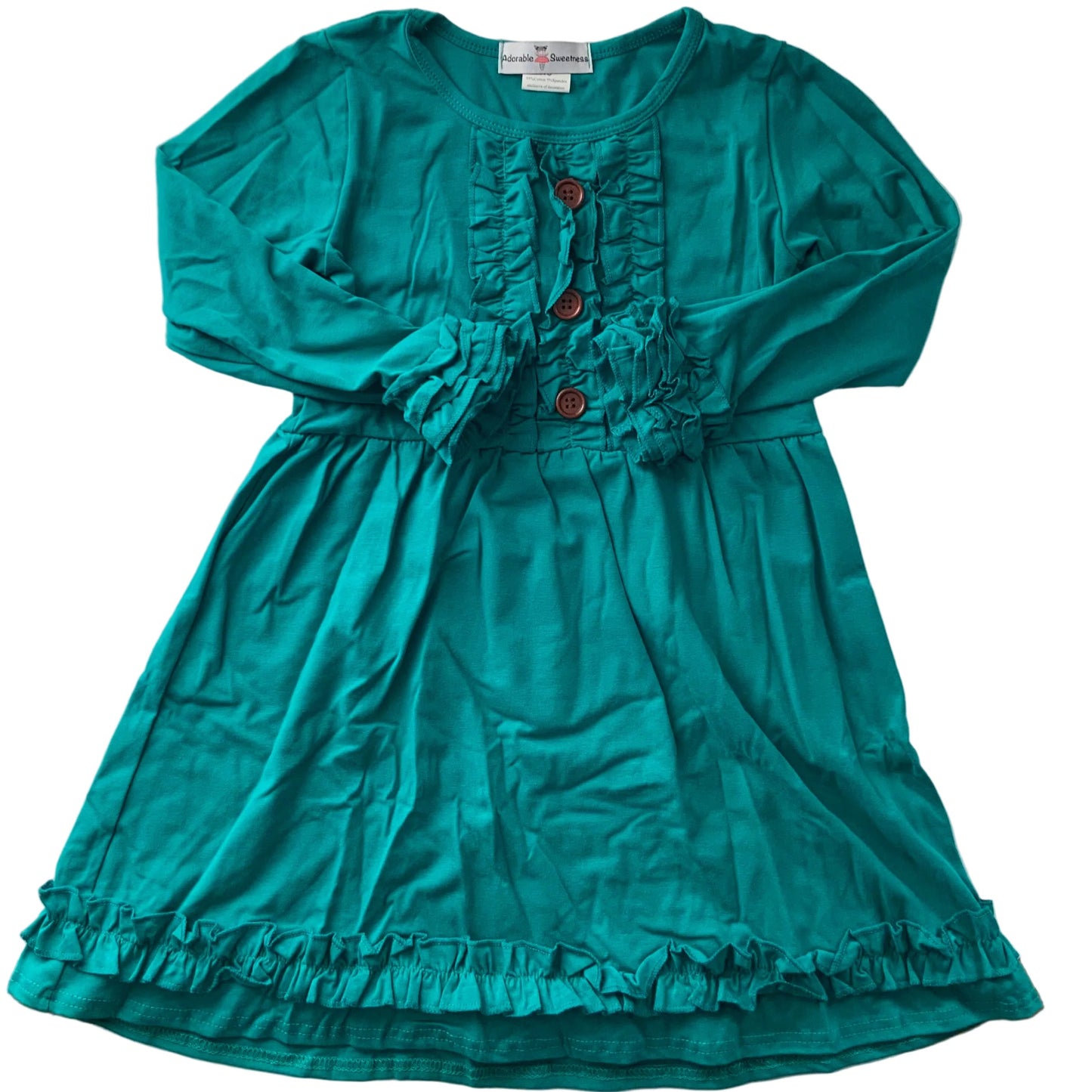 Girls Dark Teal Ruffle Button Dress