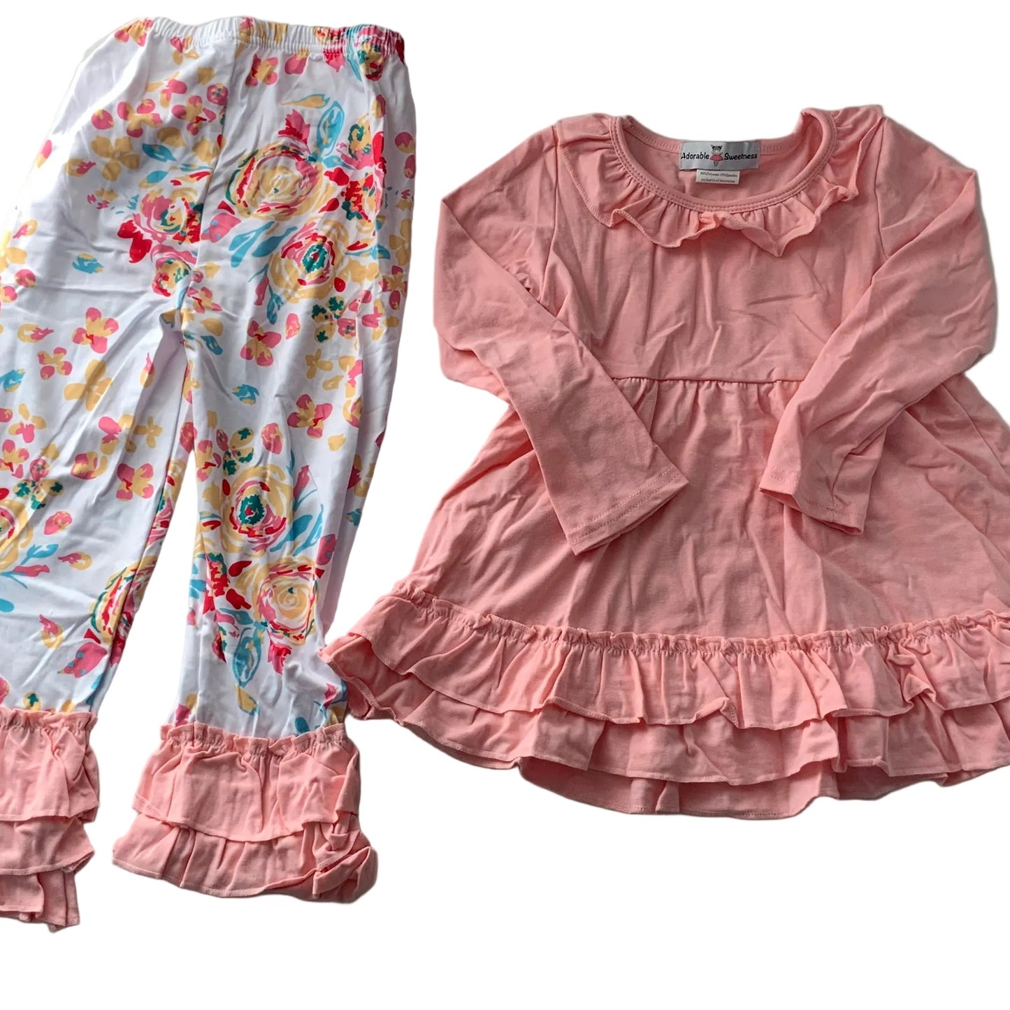 Pink Floral Ruffle Sleeve Outfit