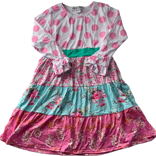 Pink Polka Dot Tiered Ruffle Dress