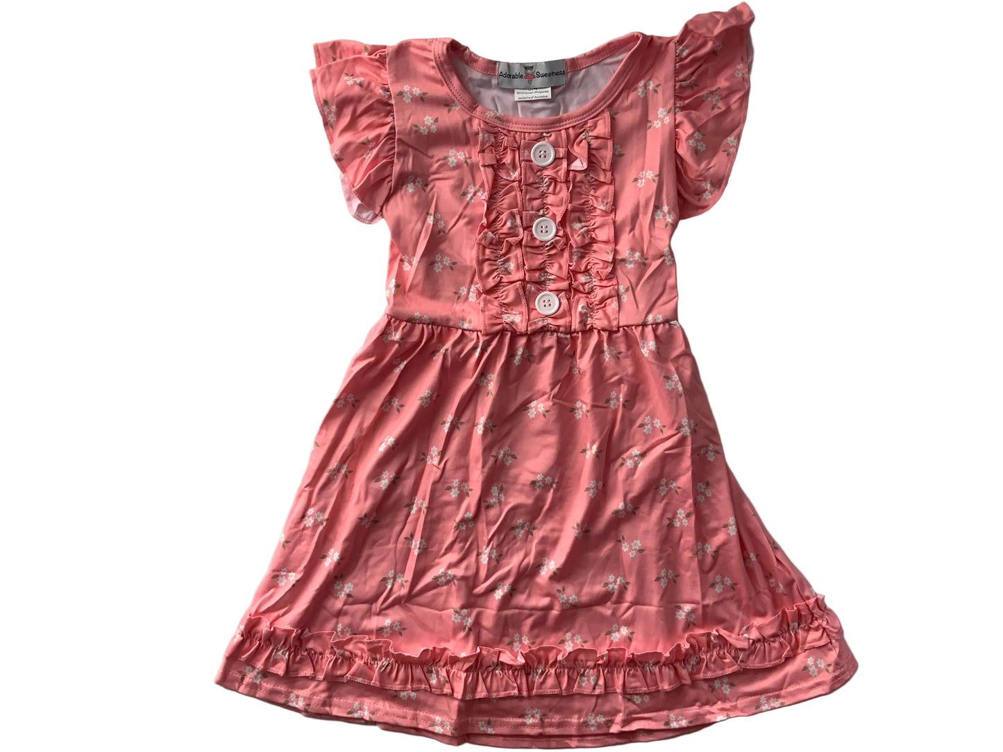Pink Floral Ruffle Sleeve Dress