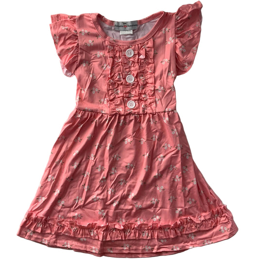 Pink Floral Ruffle Sleeve Dress